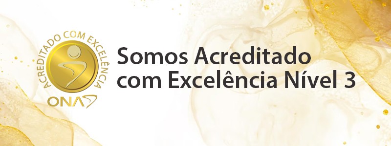 Selo ONA Acreditado com Excelência, nível 3, publicado pelo Laboratório Sanitas.